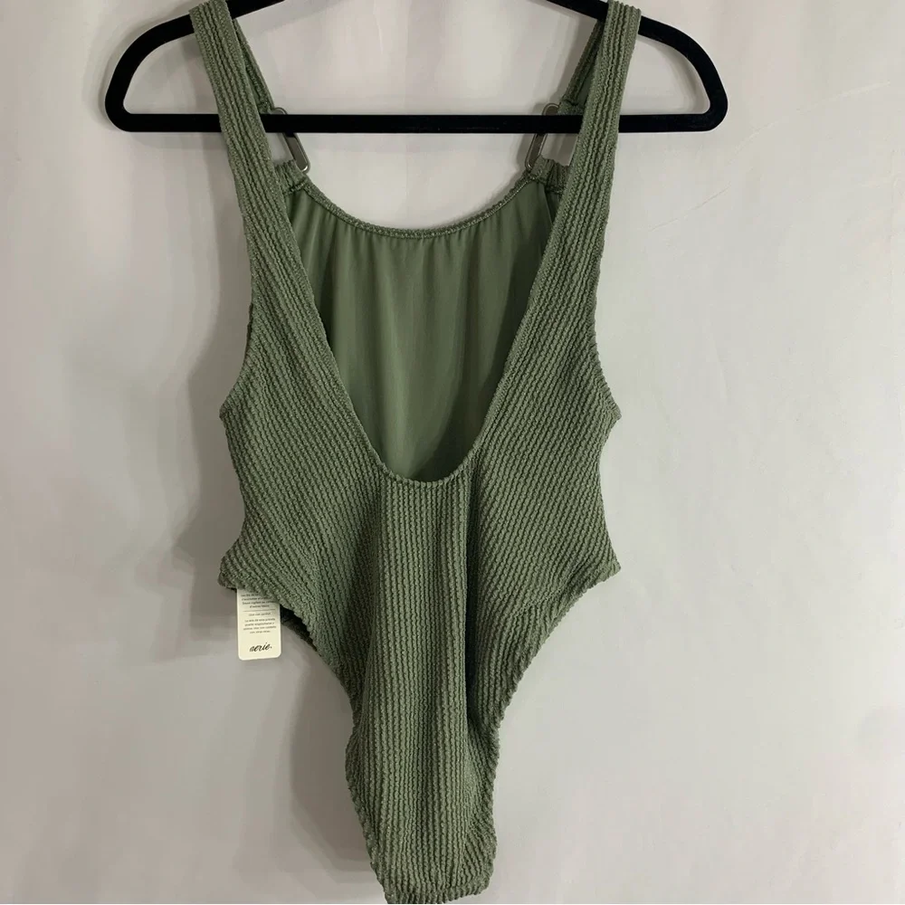 NWT Aerie Crinkle Birthday Scoop Cheekiest One Piece Olive Swimsuit, size M & XL